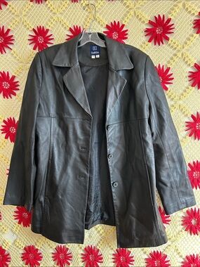 Vintage Reitmans Black Leather Blazer Jacket 90s Y2K Longline M